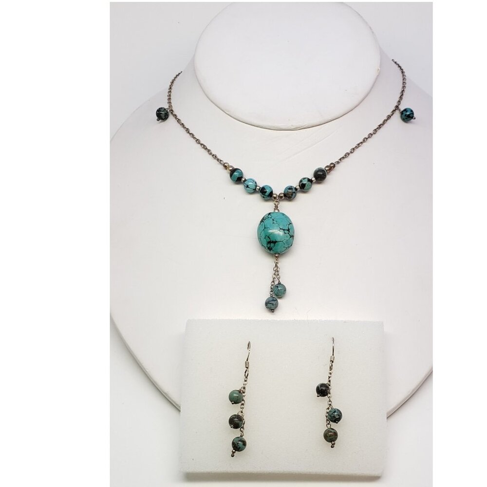 Sterling Silver 925 Turquoise Necklace + Earrings